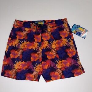 Surf Society Mens Swimsuit Shorts Bold Bright Flowers Pineapples Large NEW